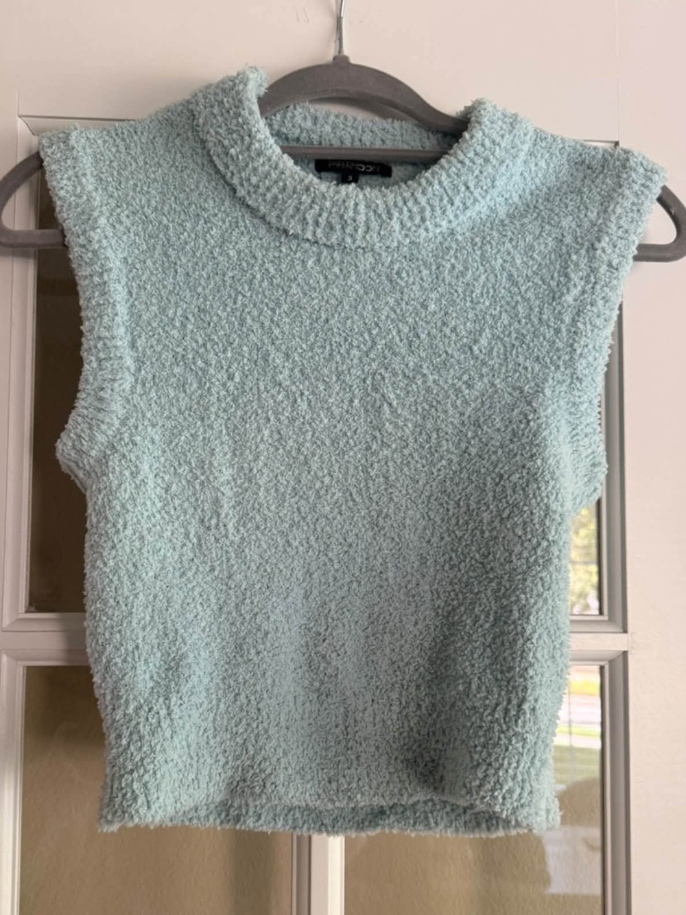 Papermoon Light Blue Cropped Fuzzy Sleeveless Top